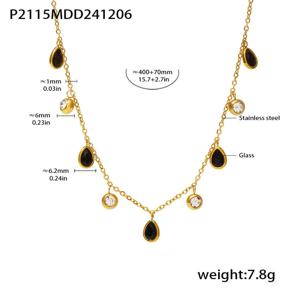 Drop Tassel Rhinestone Clavicle Necklace 316L Stainless Steel Zircon Light Luxury Geometric Electroplated Jewelry