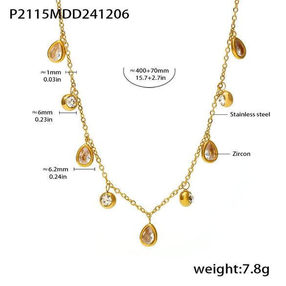 Drop Tassel Rhinestone Clavicle Necklace 316L Stainless Steel Zircon Light Luxury Geometric Electroplated Jewelry