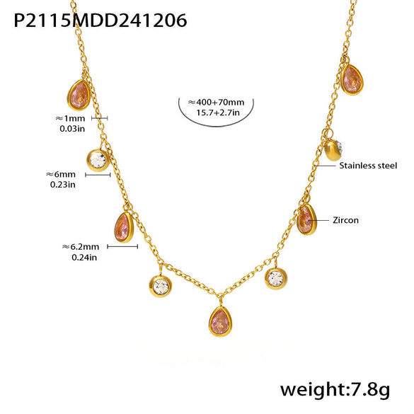 Drop Tassel Rhinestone Clavicle Necklace 316L Stainless Steel Zircon Light Luxury Geometric Electroplated Jewelry