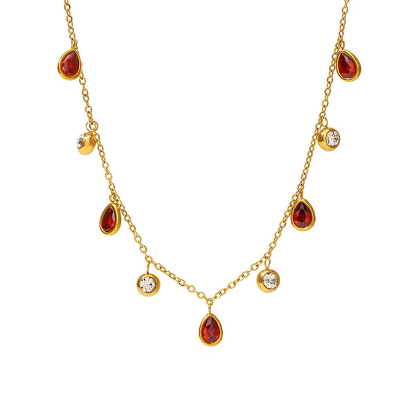 Drop Tassel Rhinestone Clavicle Necklace 316L Stainless Steel Zircon Light Luxury Geometric Electroplated Jewelry