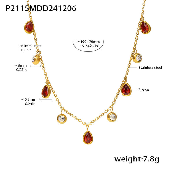 Drop Tassel Rhinestone Clavicle Necklace 316L Stainless Steel Zircon Light Luxury Geometric Electroplated Jewelry