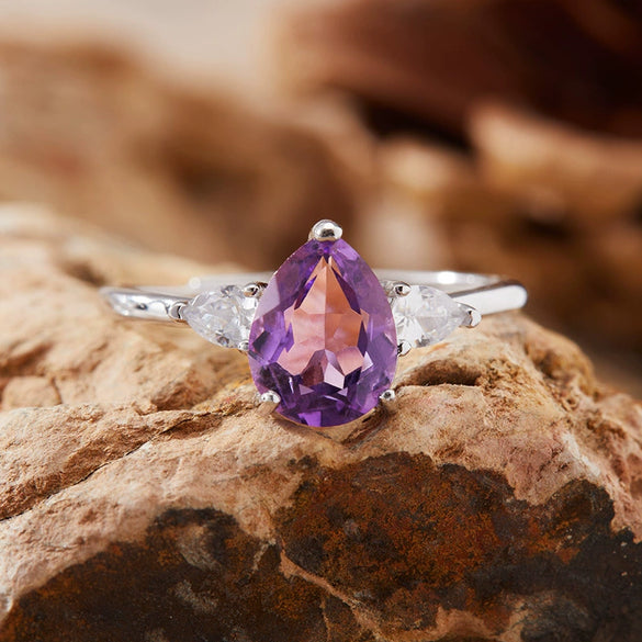 Dropshaped Citrine Amethyst Ring For Women S925 Sterling Silver Set With Crystals