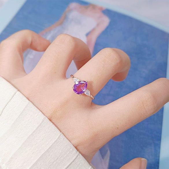Dropshaped Citrine Amethyst Ring For Women S925 Sterling Silver Set With Crystals