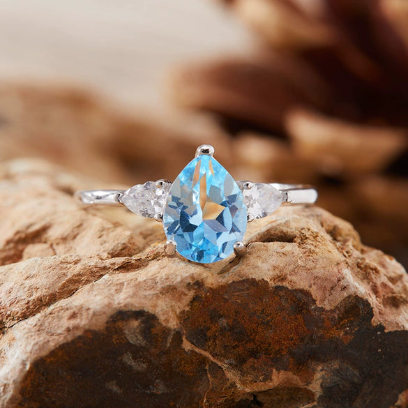 Dropshaped Citrine Amethyst Ring For Women S925 Sterling Silver Set With Crystals