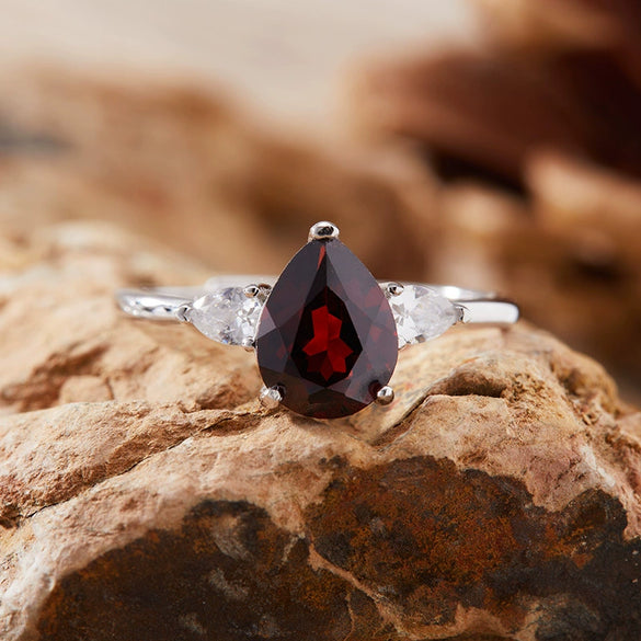 Dropshaped Citrine Amethyst Ring For Women S925 Sterling Silver Set With Crystals