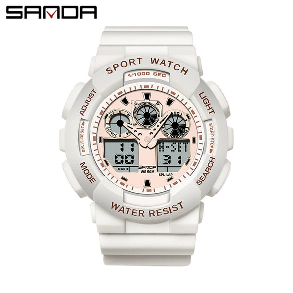 Dual Movement Electronic Resin Outdoor Leisure Sports Waterproof Round Dial Youth Watch