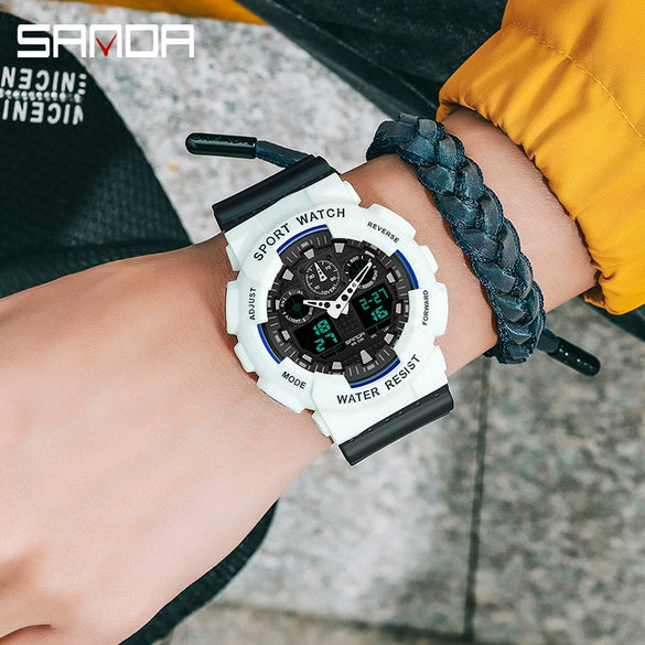 Dual Movement Electronic Resin Outdoor Leisure Sports Waterproof Round Dial Youth Watch