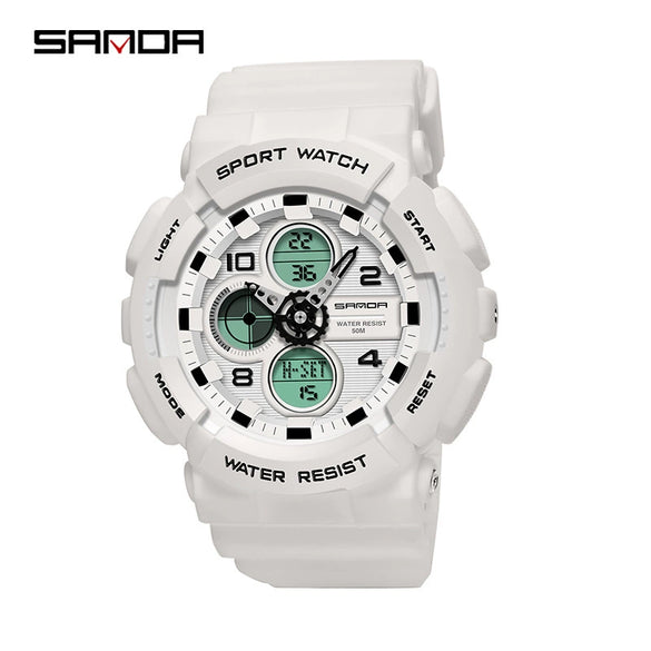 Dual Movement Electronic Resin Outdoor Leisure Sports Waterproof Round Dial Youth Watch