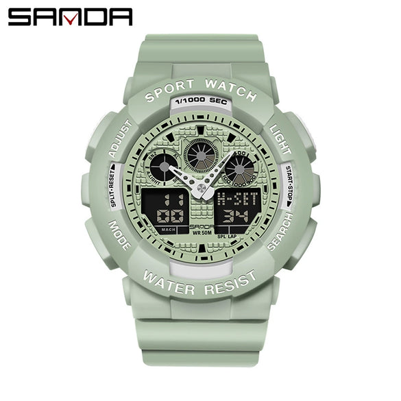 Dual Movement Electronic Resin Outdoor Leisure Sports Waterproof Round Dial Youth Watch