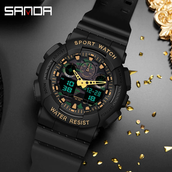 Dual Movement Electronic Resin Outdoor Leisure Sports Waterproof Round Dial Youth Watch