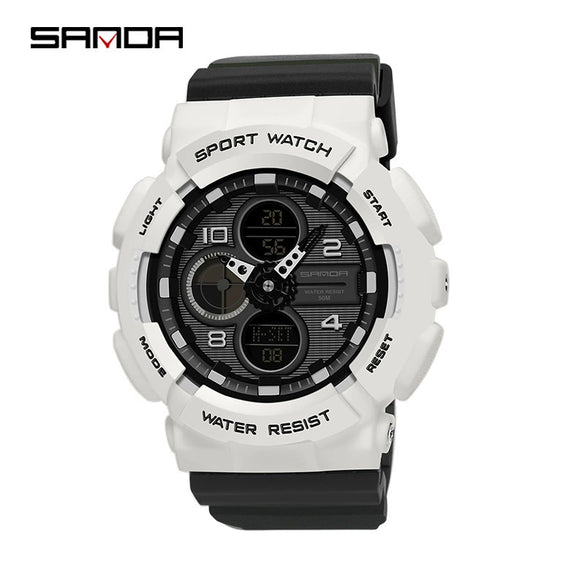 Dual Movement Electronic Resin Outdoor Leisure Sports Waterproof Round Dial Youth Watch