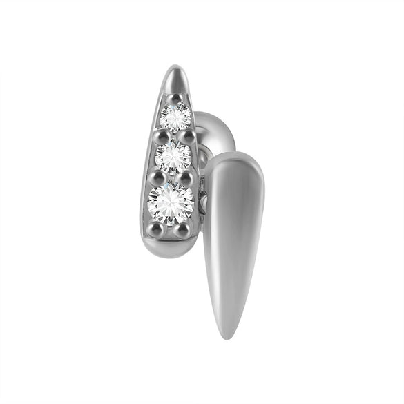 Ear Bone Stud And Chain Earrings Copper Inlaid White Blue Zircon Stainless Steel