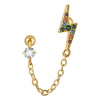 Ear Bone Stud And Chain Earrings Copper Inlaid White Blue Zircon Stainless Steel