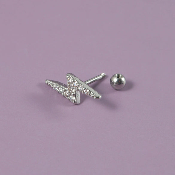Ear Bone Stud And Chain Earrings Copper Inlaid White Blue Zircon Stainless Steel