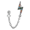 Ear Bone Stud And Chain Earrings Copper Inlaid White Blue Zircon Stainless Steel