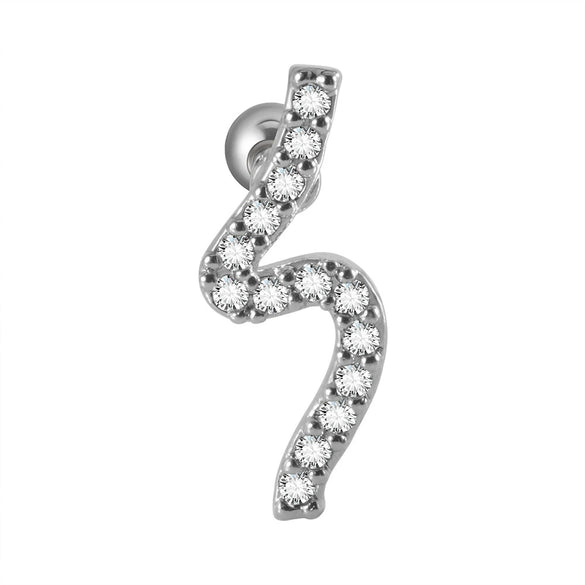 Ear Bone Stud And Chain Earrings Copper Inlaid White Blue Zircon Stainless Steel