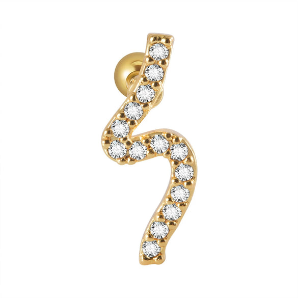 Ear Bone Stud And Chain Earrings Copper Inlaid White Blue Zircon Stainless Steel