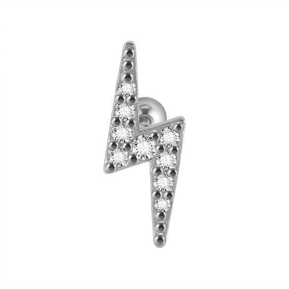 Ear Bone Stud And Chain Earrings Copper Inlaid White Blue Zircon Stainless Steel