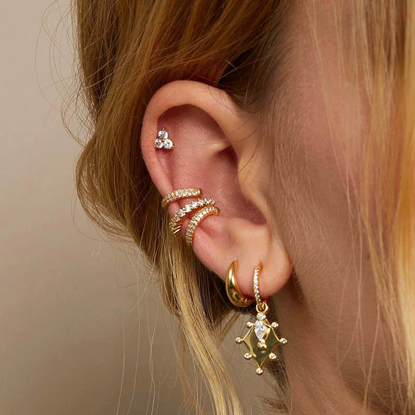 Ear Clip Copper Heavy Industry Geometric Full Drill Zircon Women's