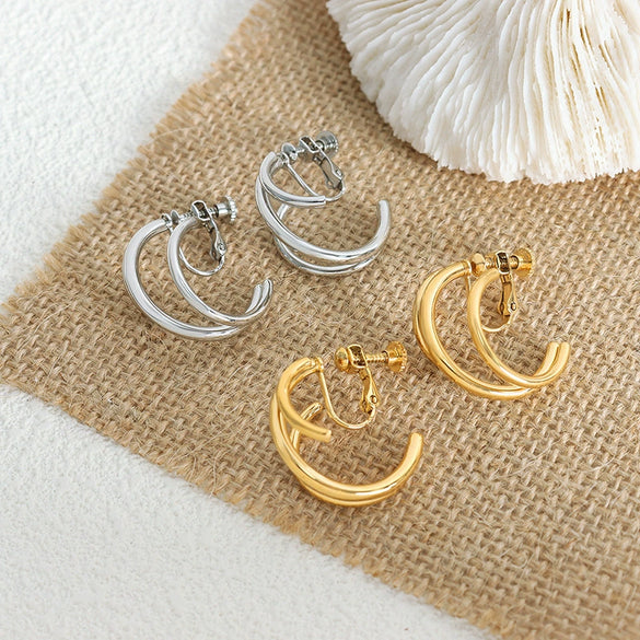 Ear Clip Earrings Titanium Steel Geometric Irregular Symmetrical Cshaped 18K Gold Plated Simple Exaggerated Design