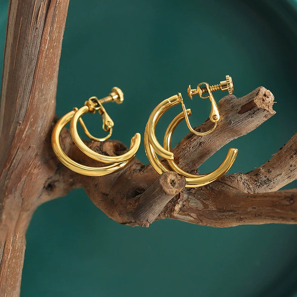 Ear Clip Earrings Titanium Steel Geometric Irregular Symmetrical Cshaped 18K Gold Plated Simple Exaggerated Design