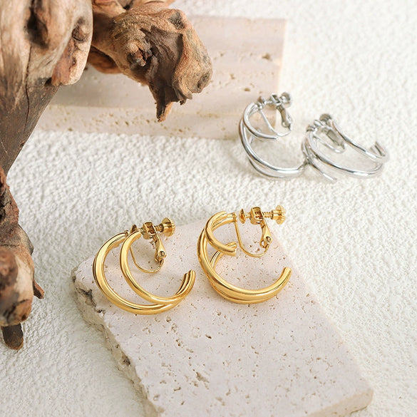 Ear Clip Earrings Titanium Steel Geometric Irregular Symmetrical Cshaped 18K Gold Plated Simple Exaggerated Design