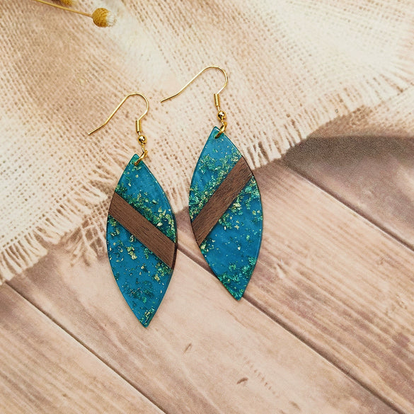 Ear Jewelry Resin Wood Multicolor Gold Foil Geometric Electroplating Earrings