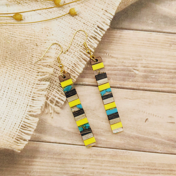 Ear Jewelry Resin Wood Multicolor Gold Foil Geometric Electroplating Earrings