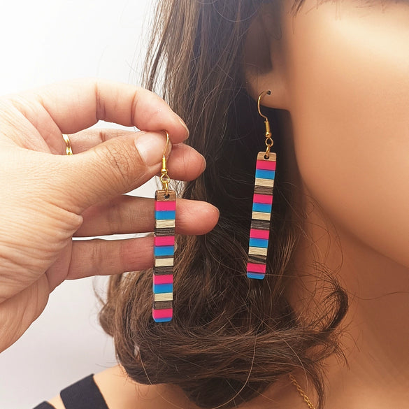 Ear Jewelry Resin Wood Multicolor Gold Foil Geometric Electroplating Earrings