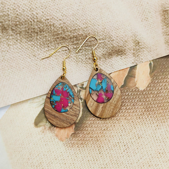 Ear Jewelry Resin Wood Multicolor Gold Foil Geometric Electroplating Earrings