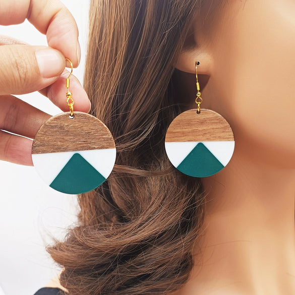 Ear Jewelry Resin Wood Multicolor Gold Foil Geometric Electroplating Earrings
