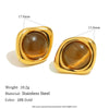 Ear Jewelry Stainless Steel 18K Gold Plated Tiger Eye Stone Geometric Style Earrings For Women