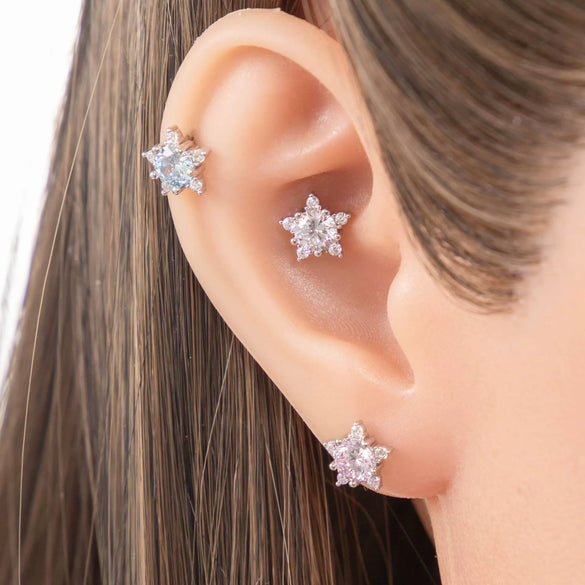 Ear Nail Titanium Steel Fivepointed Star Zircon For Young Girls