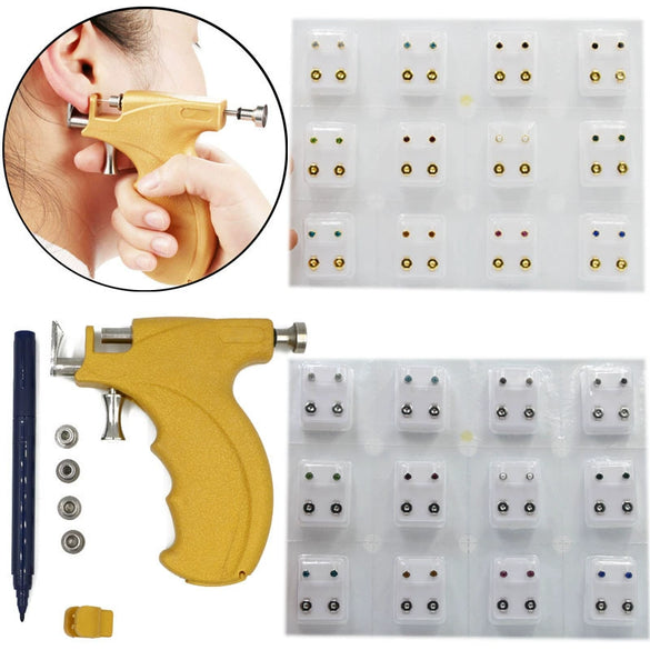 Ear Piercing Gun Set Simple Geometric Style 24K Real Gold Plated Suitable For Adults And Children