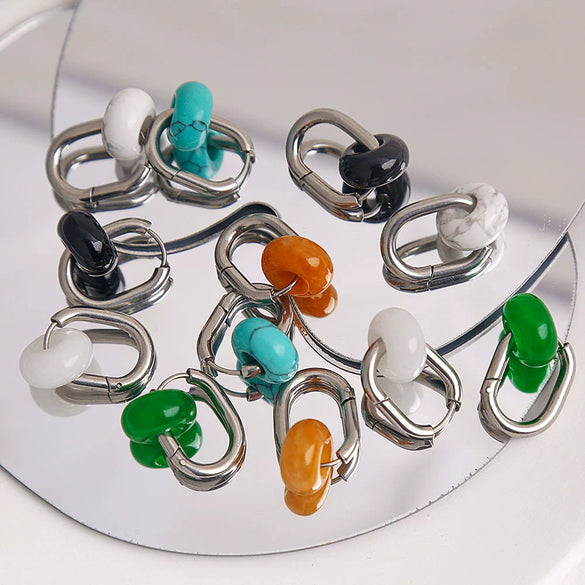 Ear Ring Agate Jade Titanium Steel Ushape Polished Unisex Simple Antique Internet Popular