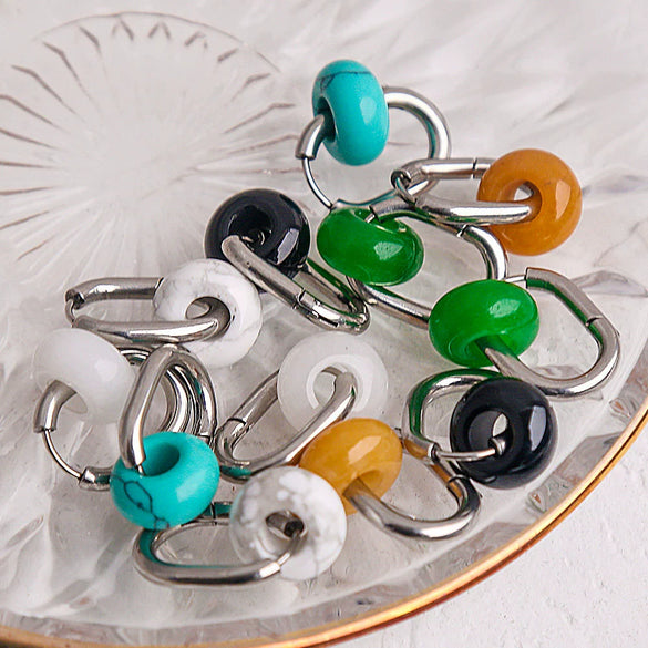 Ear Ring Agate Jade Titanium Steel Ushape Polished Unisex Simple Antique Internet Popular