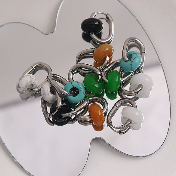 Ear Ring Agate Jade Titanium Steel Ushape Polished Unisex Simple Antique Internet Popular