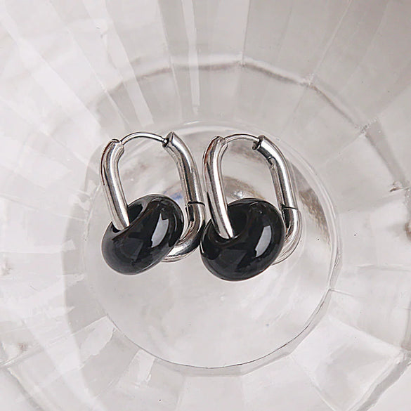 Ear Ring Agate Jade Ushape Stainless Steel Polishing Simple Antique Unisex