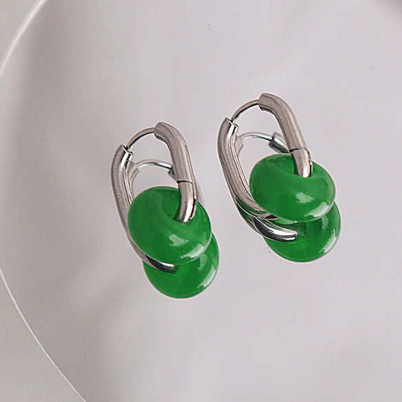 Ear Ring Agate Jade Ushape Stainless Steel Polishing Simple Antique Unisex