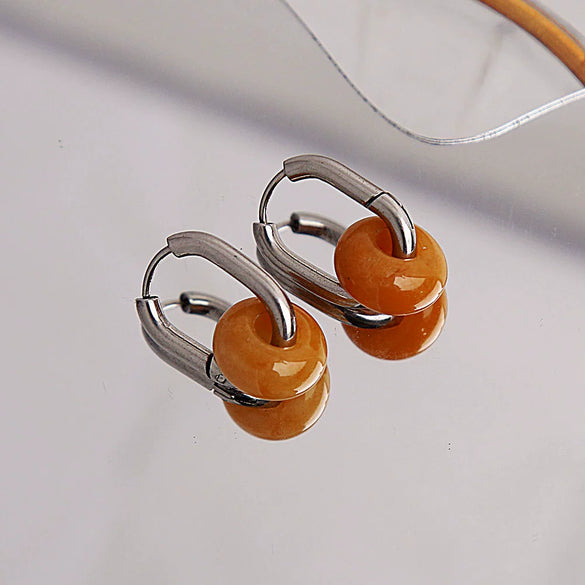 Ear Ring Agate Jade Ushape Stainless Steel Polishing Simple Antique Unisex