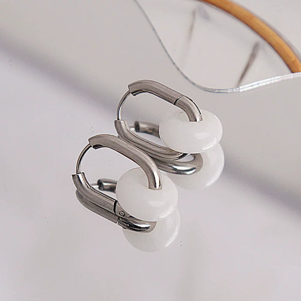 Ear Ring Agate Jade Ushape Stainless Steel Polishing Simple Antique Unisex