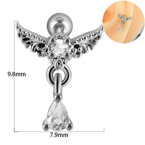 Earring Bat Wing Zircon Copper Inlaid Heart Shaped Stainless Steel Geometric Pattern