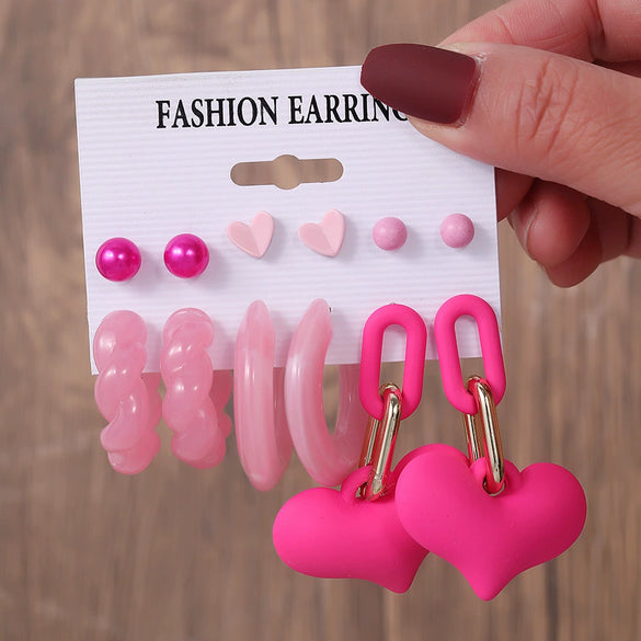 Earrings Acrylic Geometric Heart Shape Handmade For Women