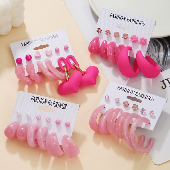 Earrings Acrylic Geometric Heart Shape Handmade For Women
