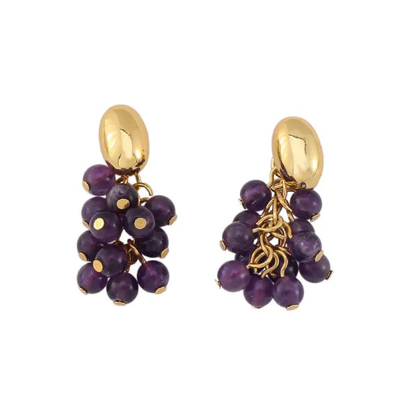 Earrings Amethyst Copper 925 Silver Needle Geometric Light Luxury Style