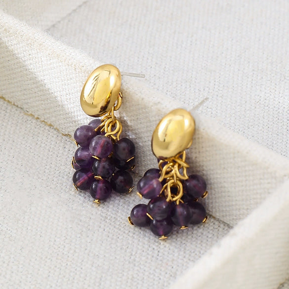 Earrings Amethyst Copper 925 Silver Needle Geometric Light Luxury Style