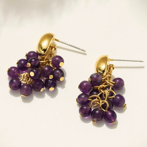 Earrings Amethyst Copper 925 Silver Needle Geometric Light Luxury Style