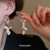 Earrings Artificial Pearl Petal Tassel Iron Handmade Flower Style