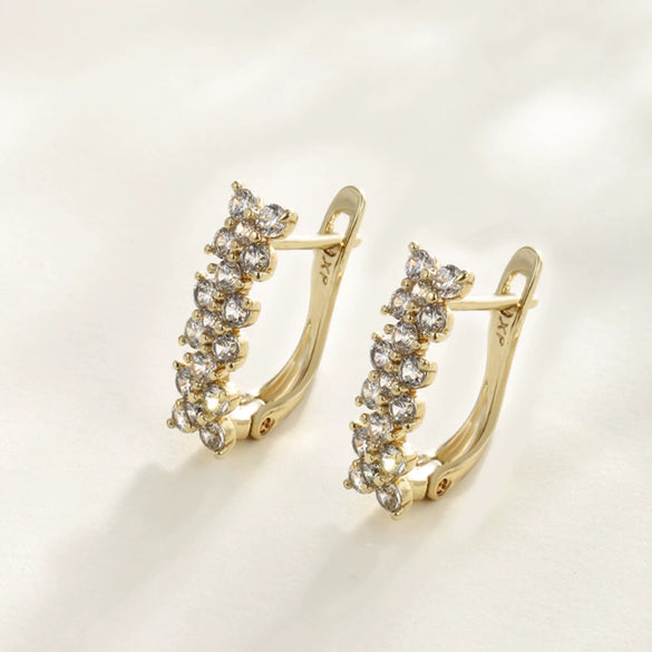 Earrings Copper Alloy Gold Plated Inlaid Zircon Flower Design