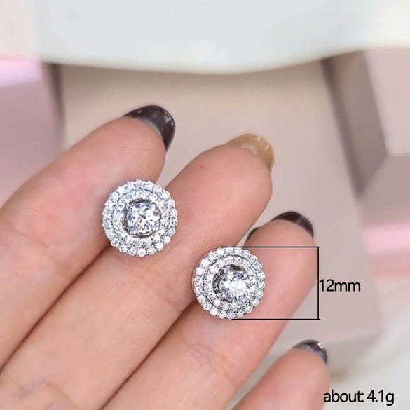 Earrings Copper Geometric Round Diamond Zircon For Female